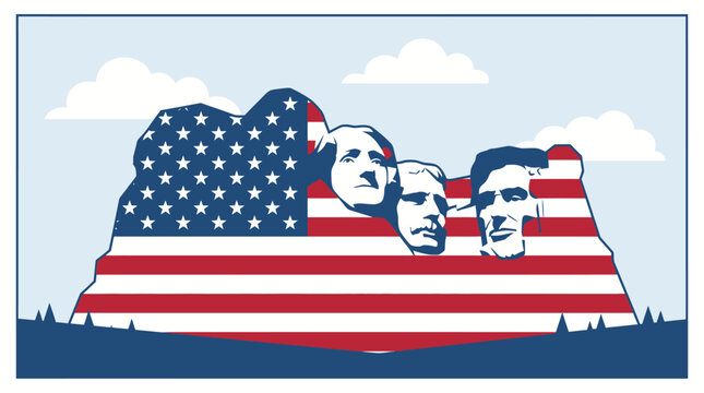 Mount Rushmore Carved Presidential Faces Illustration.