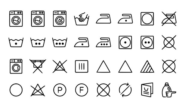 Minimal Laundry Care Symbol Vector Pack for Clothing Washing Instructions Set