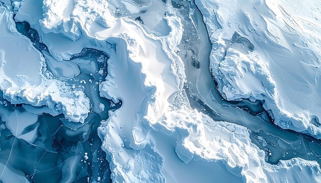 Aerial view of melting glacier landscape.