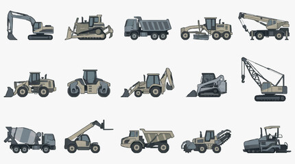 Corporate Set of 15 Diverse Construction Equipment in Monochrome and Earthy Tones with high quality professional line art symbols for modern creative design and digital branding projects © evane