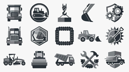 Modern Monochromatic Set of Heavy Construction Equipment and Tools Icons in Grayscale with high quality professional line art symbols for modern creative design and digital branding projects © evane