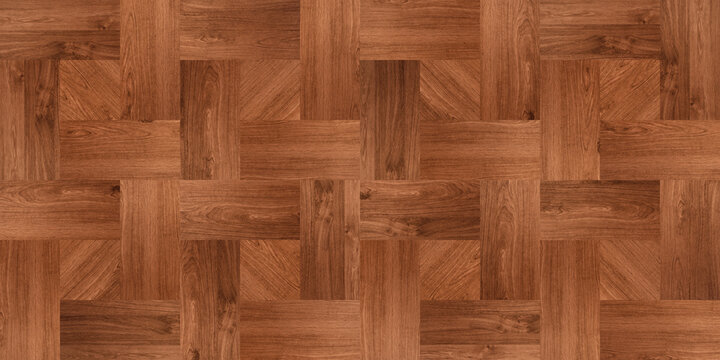 A warm brown wood parquet flooring texture arranged in a classic straight basketweave block pattern.