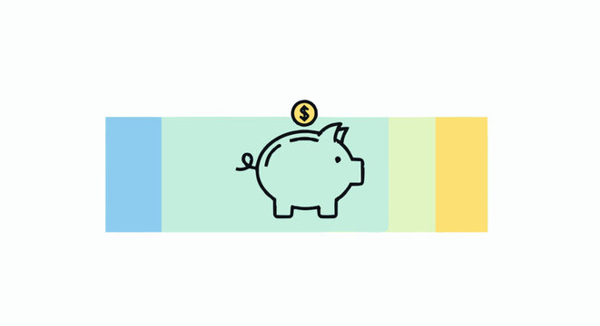 Piggy bank with coin on top.