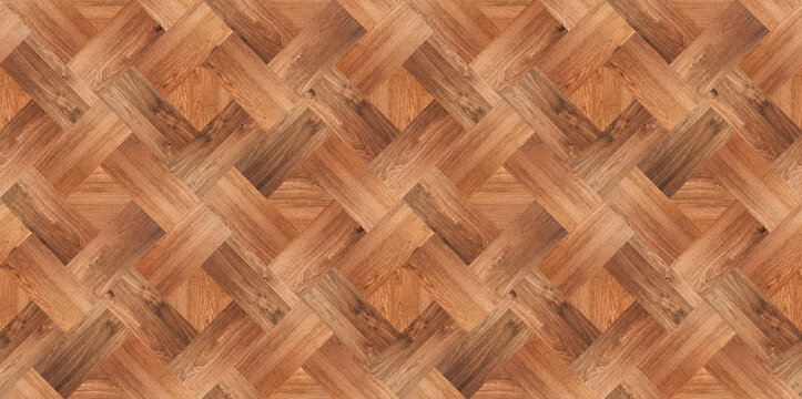 A medium brown wooden parquet floor texture featuring a diagonal interlaced herringbone layout.