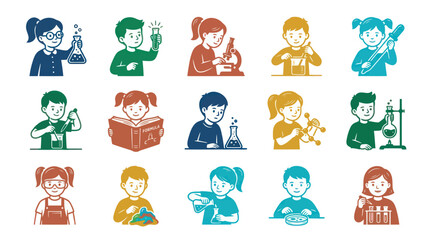 Obraz premium Flat Vector Illustrations of Children Engaging in Science Experiments and STEM Education