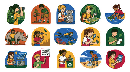 Fototapeta premium Children Learn About Nature, Wildlife Conservation, Science, Ecology