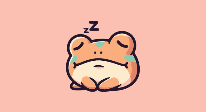 Sleeping Cartoon Frog Face Closeup.
