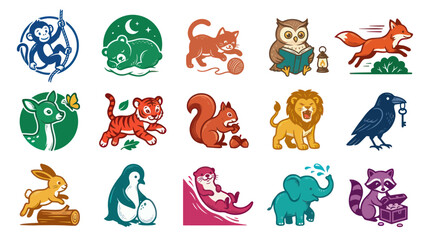 Fototapeta premium Colorful Flat Cartoon Animal Characters Vector Collection for Children's Books and Nature Wildlife Education