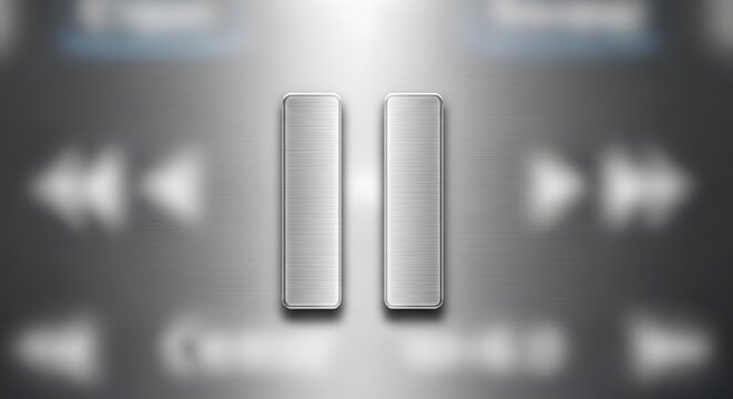 Metal pause button on brushed steel