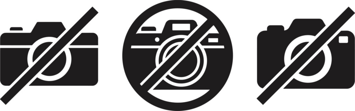 Three black no camera icons on a white background camera forbidden photography prohibited