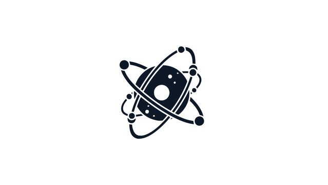 Simple illustration of an atom with orbiting electrons on white background.