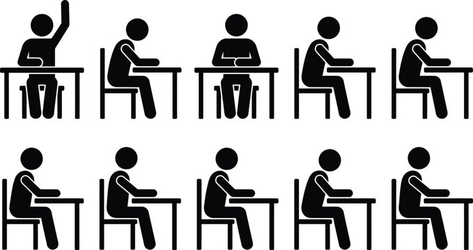 Silhouette of students sitting at desks in a classroom setting