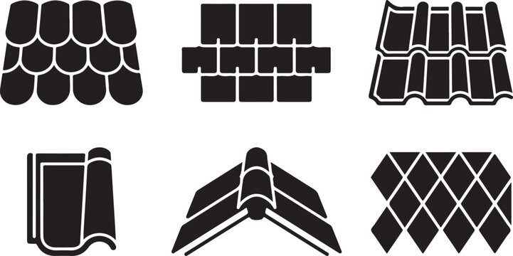 Six different types of roof tiles and shingles vector illustration Vector