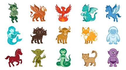 Obraz premium Mythical Creatures Cartoon Vector Art Illustration Collection