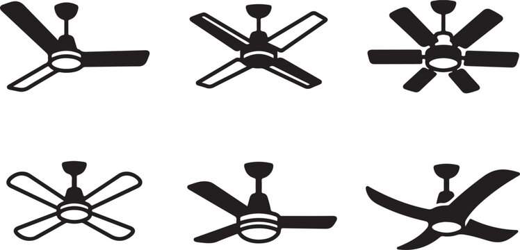 Six different ceiling fan designs in black and white Vector