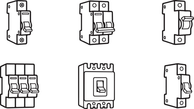 Six types of electrical circuit breakers illustration Vector