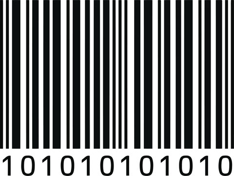 Black and White Barcode Pattern with Binary Digits, Retail Identification and Scanning Concept