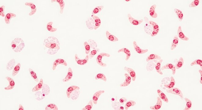 Toxoplasma gondii parasite cells under microscope. Microscopic view of infectious protozoa causing toxoplasmosis in animal and human. Veterinary medicine diagnostic research study.