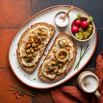 Schmalzbrot: Bread Spread With Lard Or Griebenschmalz, Often Served As A Simple German Snack Or Vesper