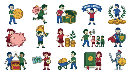 Fototapeta premium Children Saving Money - Financial Education Investment Concepts, Flat Vector Art