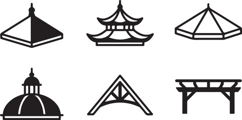 Six stylized architectural roof designs in black and white Vector © mahafuza