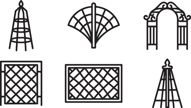 Collection of decorative metal lattice garden trellis and arch designs Vector