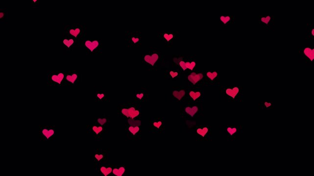 Animated flying heart particles on transparent  background.