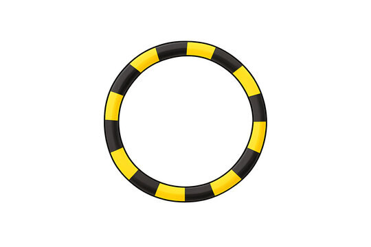 Hazard striped circular frame. Warning ring border. Industrial safety design for construction signs and caution graphics