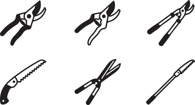 Five different types of pruning shears and garden tools Vector