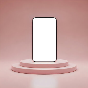 Modern smartphone displayed on a sleek charging stand against a soft pink background