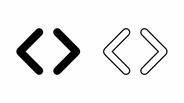 Coding brackets symbol set in flat black and outline style