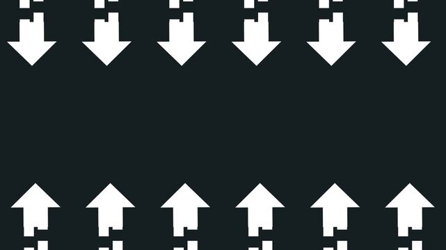Two parallel rows of opposing arrows, one pointing down and one pointing up, indicating two forces approaching each other