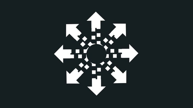 Arrows arranged in a starburst or explosion pattern radiating outward suggesting dispersal, explosion, or multi-target attack