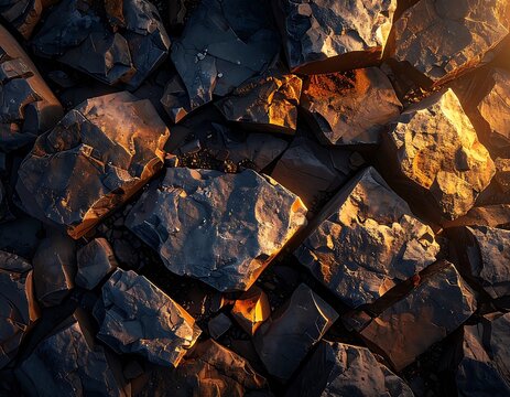 Closeup of rough dark coal rocks.