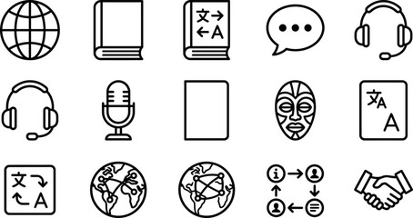 Set of language translation and communication icons in thin line style. © rifki