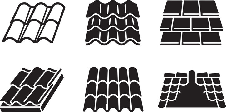 Six different roof tile styles illustration vector set Vector