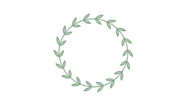 Elegant circular green leaf wreath decorative template for organic branding or wedding invitation on white background.