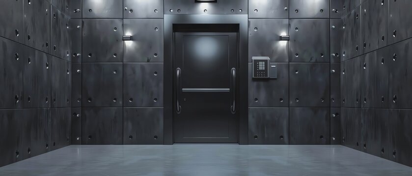 Modern elevator in a sleek, dark hallway.