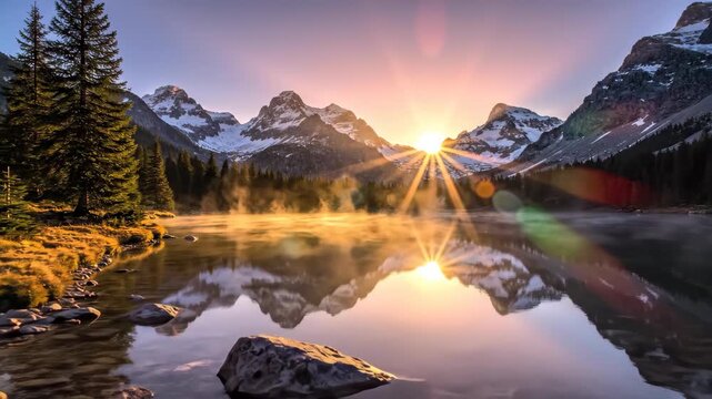 Majestic Mountain Lake Sunrise Reflection Serenity.