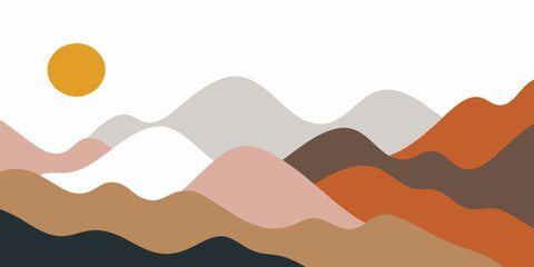 abstract mountain landscape with sun minimalist vector illustration on white background © Mamata