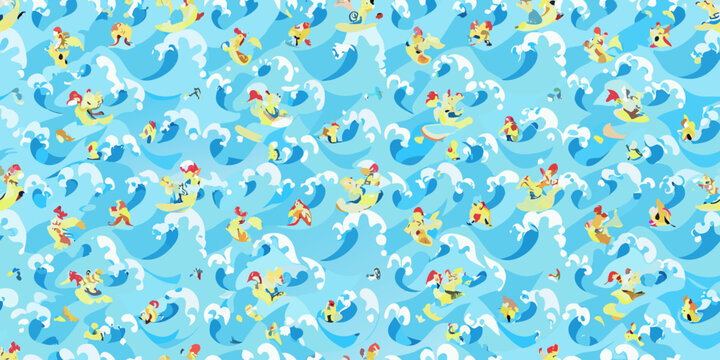 Surfing corgis pattern a repeating illustration of dogs on waves