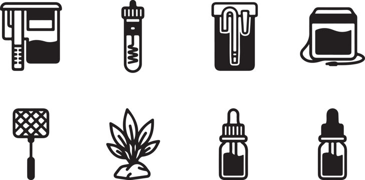 Eight cannabis extraction and product icons in black and white Vector