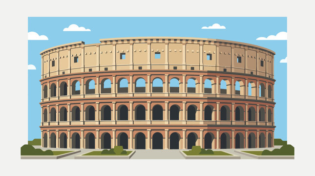 Ancient architectural amphitheater facade with arches and columns