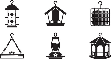 Fototapeta premium Six different bird feeder designs hanging illustration Vector