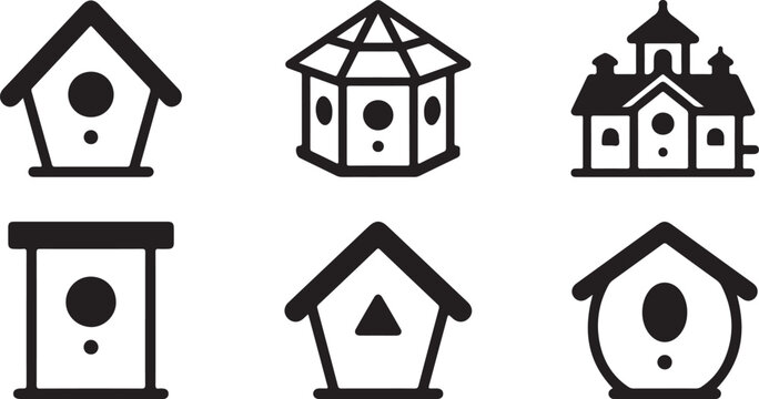 Six stylish birdhouse designs with different shapes and entry holes Vector