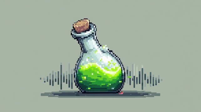 Pixel art potion bottle with green liquid