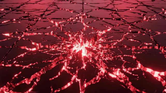 Abstract Red Lava Flowing Through Cracked Earth.