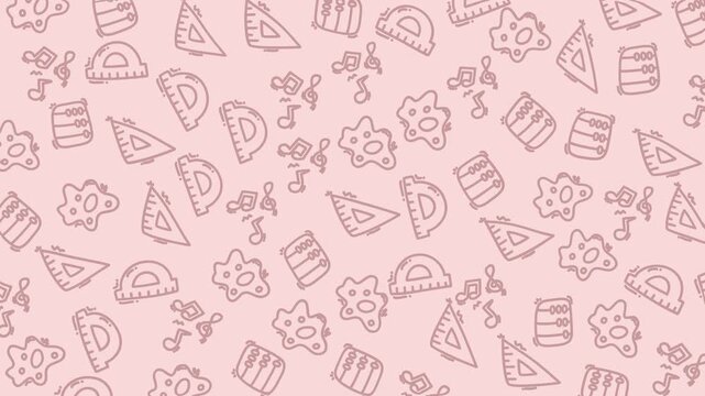 Cute Hand Drawn Math and Music Elements Pattern on Pink Background