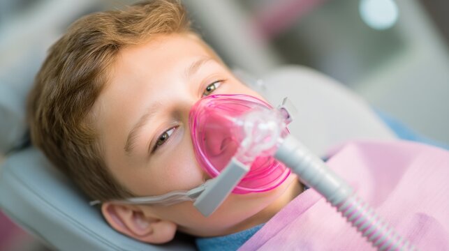 Young patient receiving medical oxygen with mask