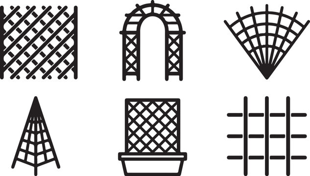 Various lattice and trellis designs in black and white vector style Vector